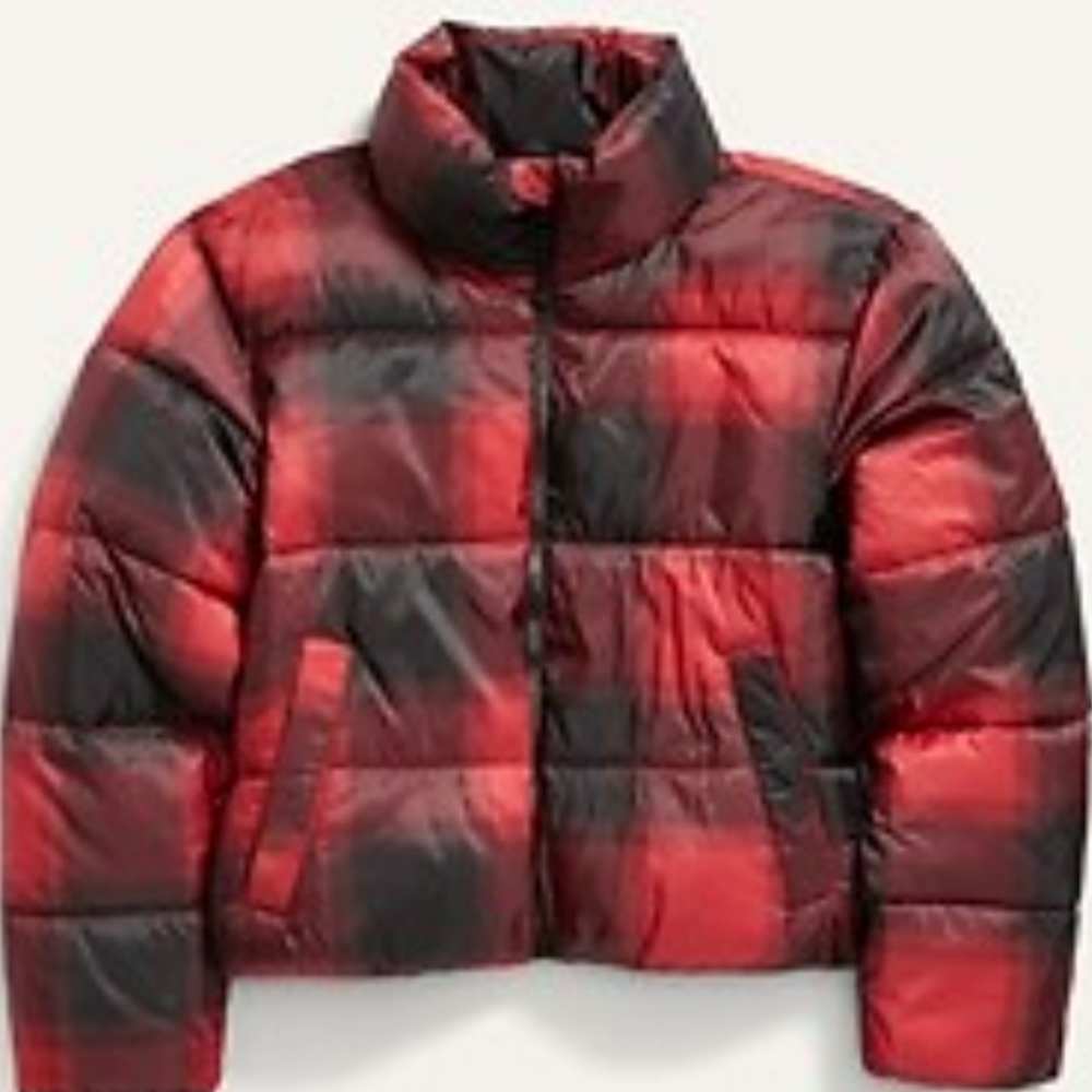 New Old Navy 2x Cropped Plaid Quilted Puffer Jacket